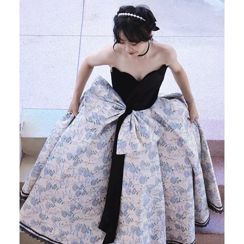 2025Tube top evening dress skirt  high-end light luxury niche students graduation art examination performance clothes host dress