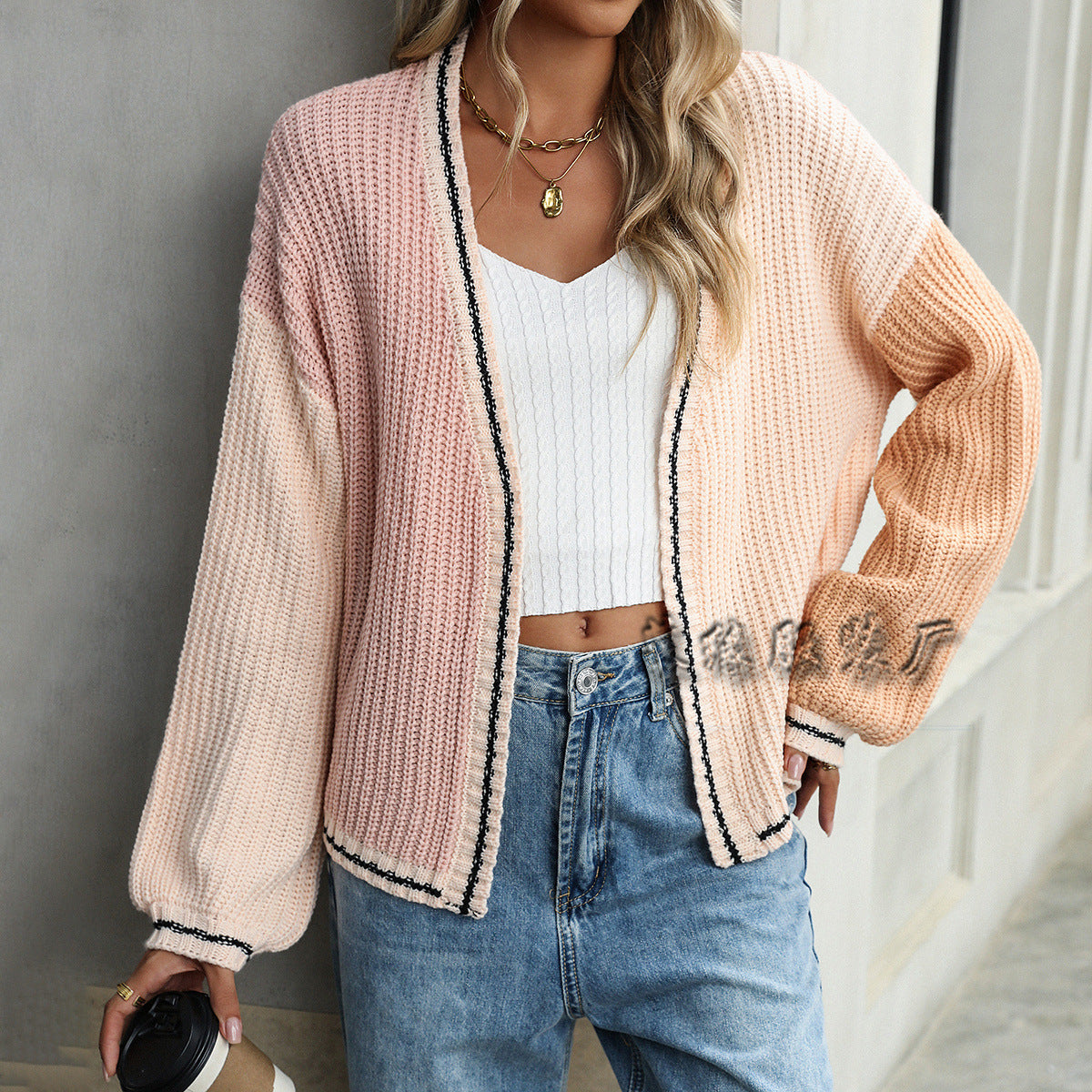 MAOXIANGSHOP New autumn and winter Europe, America,  new temperament commuting loose splicing women's knitted cardigan jacket sweater women