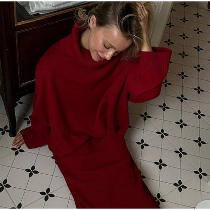 MAOXIANGSHOP 2025 Solid color knitted sweater skirt set  New comfortable and casual thickened loose knitted skirt set