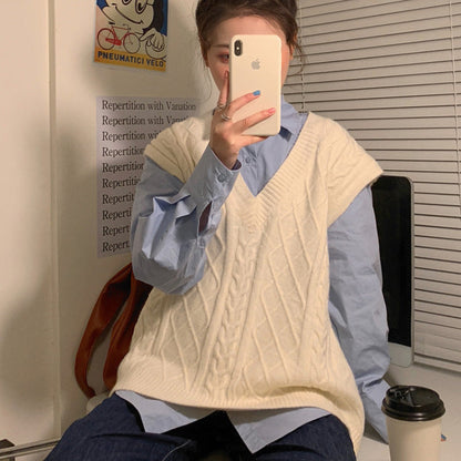 maoxiangshop 2000s fashion Autumn 2024 New Korean Style Loose All-Match Sweater Waistcoat Trendy Fashionable Outerwear Knitted Vest for Women
