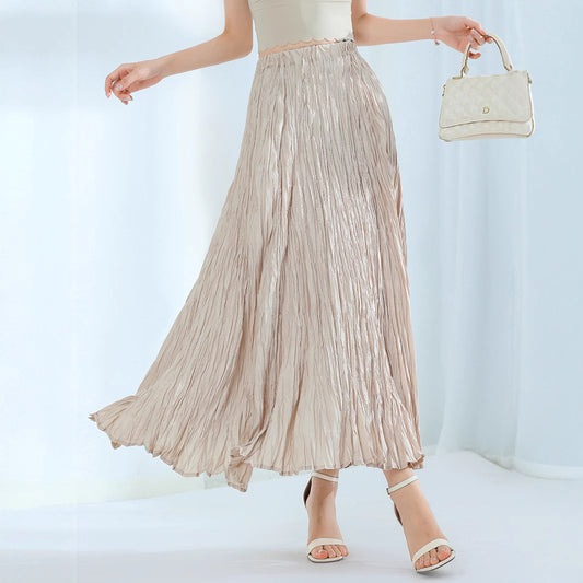 Design skirt women's high waist and thin big swing skirt autumn new fashion long pleated skirt high feeling skirt