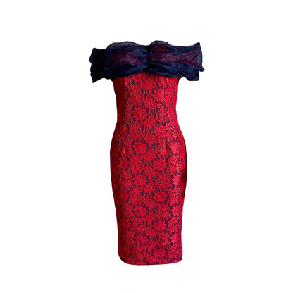 2025 D189  ebaypopular new one-word neck lace splicing mesh banquet dress dress 2025 dress
