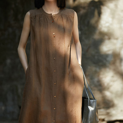 2025 Slack linen dress, waist thin vest skirt sleeveless, high-end cotton and linen women's clothing summer new models