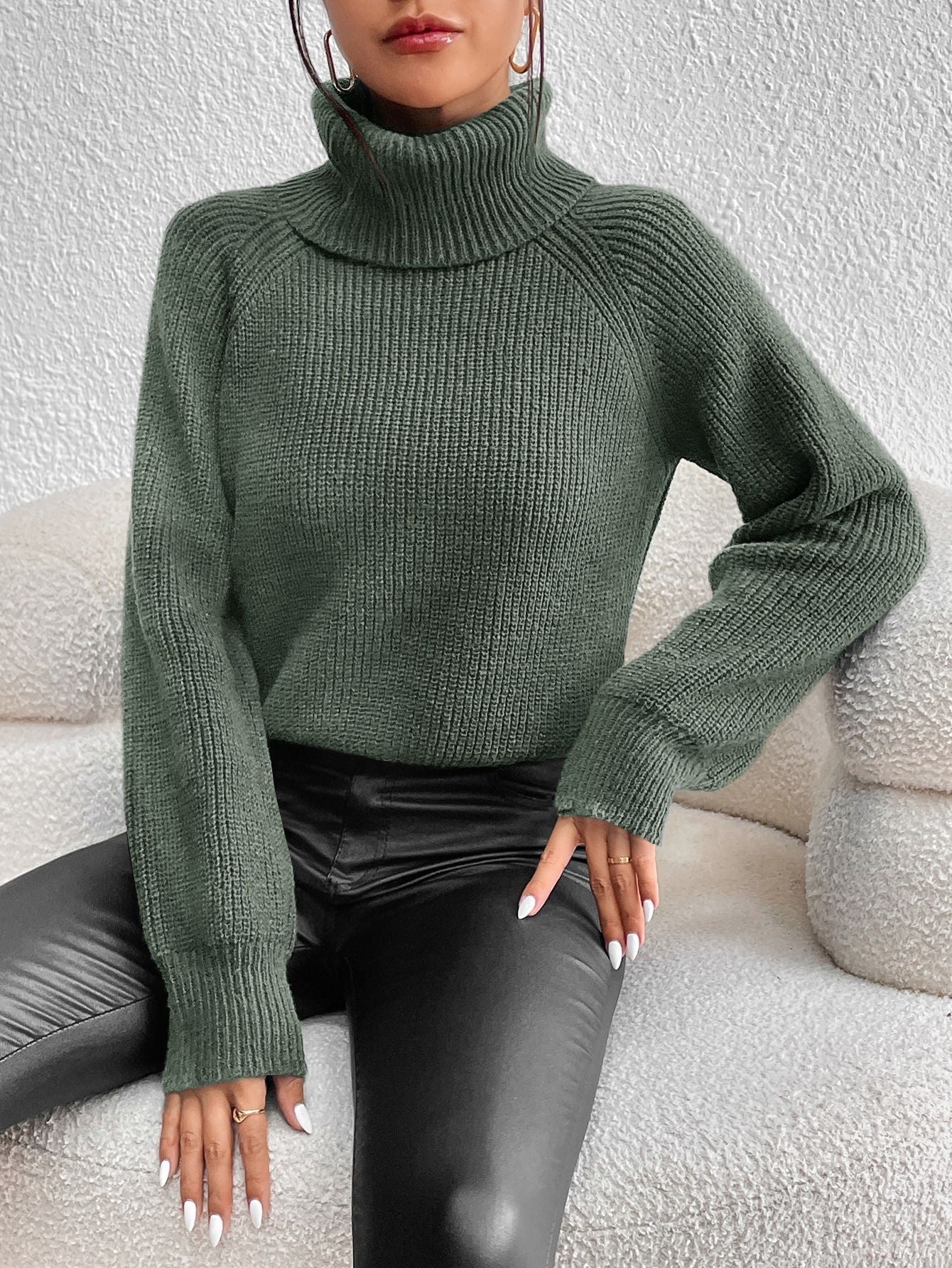 maoxiangshop-shop fall fashion Women's Fashion Turtleneck Sweater Outer Wear Solid Color Loose Slimming Versatile Basic Sweater