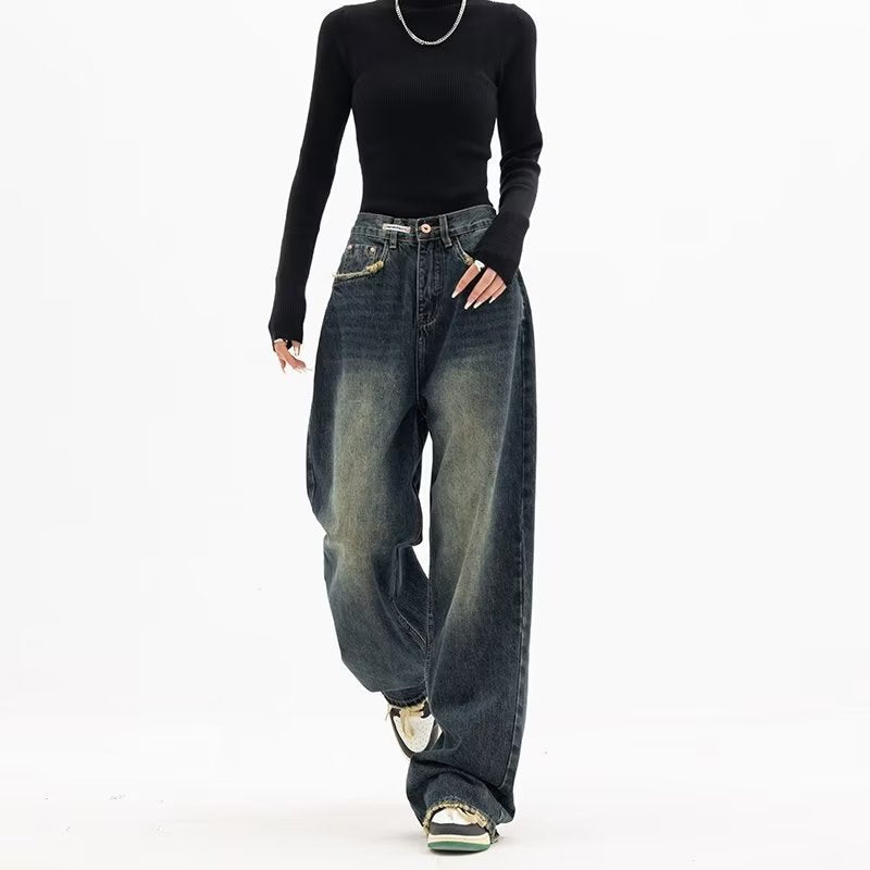 maoxiangshop-shop 2000s fashion Harajuku Fashion High Waist Women's Spring and Autumn New All-Match Zipper Light Color Washed Trendy Jeans Simple Straight Pants