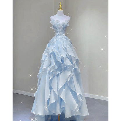 fruitful fashion dress to impress Blue Evening Dress Summer New Fairy Tube Top Trendy Banquet Host Graduation Adult Dress