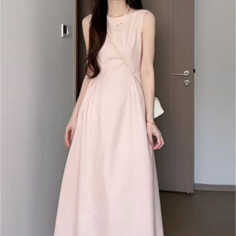 maoxiangshop-shop drama dress to impress 2024 Pink Temperament Sleeveless Vest Dress Mid-Length Dress French Slimming High-End Chic Beautiful Dress