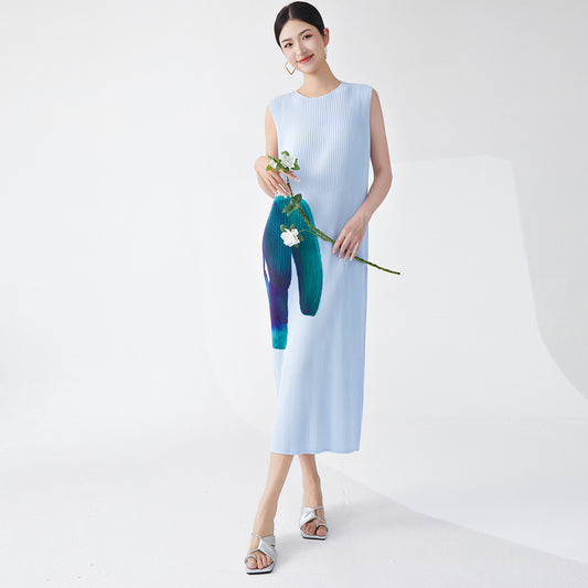 dress new Nanyou Shenzhen high-end women's clothing round neck sleeveless medium and long temperament straight skirt