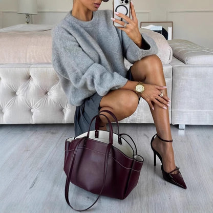 MAOXIANGSHOP 2025 Real shot - sweater thick premium gray brushed knitted sweater autumn and winter new Korean version  lazy wind New explosion