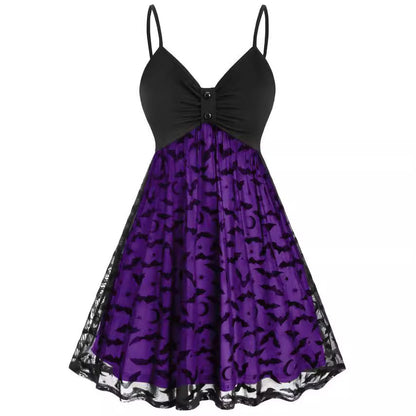 maoxiangshop alien invasion dress to impress Women plus Size Gothic Dress Sexy Neon Bat Leash Dress Halloween Party Dress