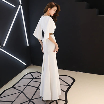 White evening dress dress women  new banquet aura queen noble fishtail dress long celebrity temperament