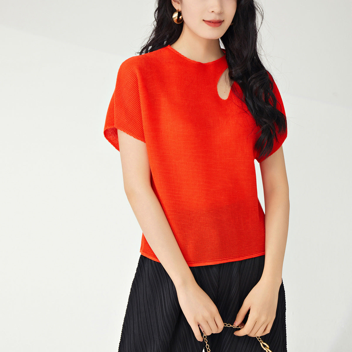 2025 Women's Superior Summer Short Sleeve Solid Color Loose and Simple Versatile Clavicle Character Pullover T-shirt Top