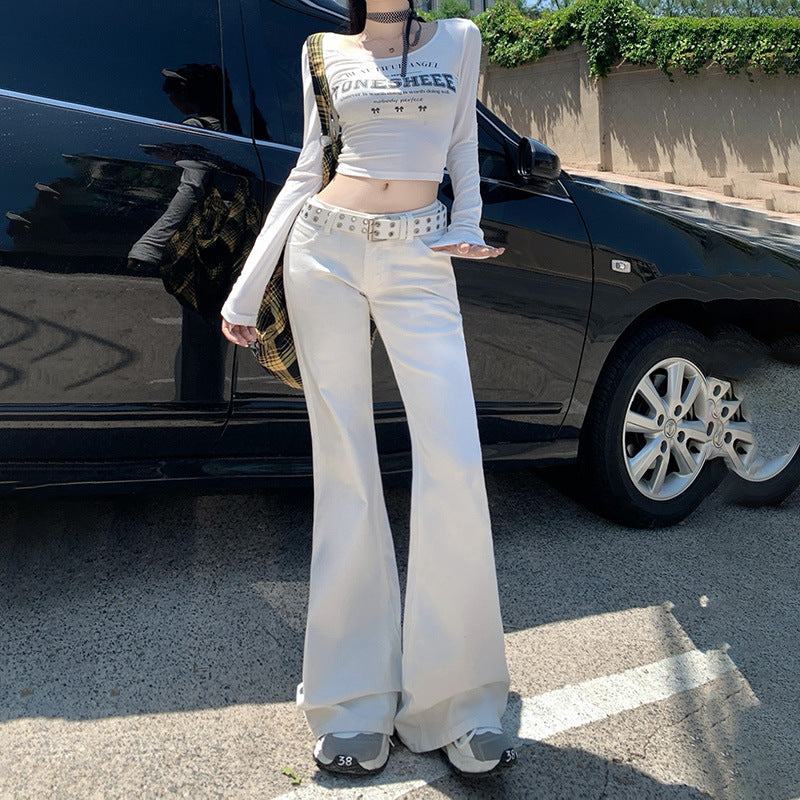 maoxiangshop 90s fashion American-Style Black Thin Velvet Skinny Jeans for Women 2024 Autumn and Winter New Low Waist Wide Leg Slimming Versatile Flared Pants