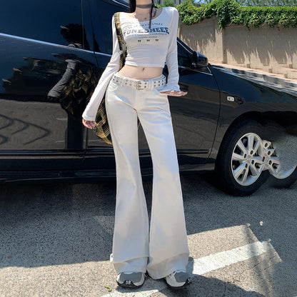 maoxiangshop 90s fashion American-Style Black Thin Velvet Skinny Jeans for Women 2024 Autumn and Winter New Low Waist Wide Leg Slimming Versatile Flared Pants