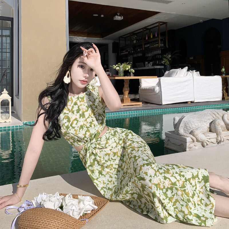 2025 Wizard of Oz hollow kink dress women's sleeveless side waist floral vest skirt seaside vacation beach dress