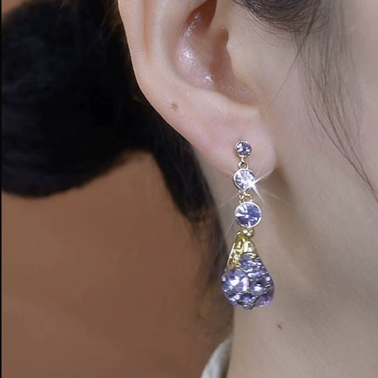 Light luxury super flash purple full diamond basket earrings femininity high-end earrings niche design silver needle stud earrings