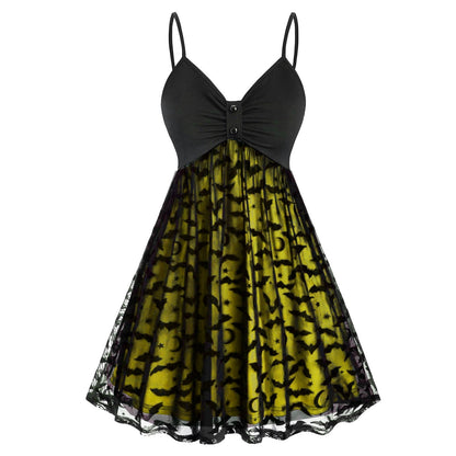 maoxiangshop alien invasion dress to impress Women plus Size Gothic Dress Sexy Neon Bat Leash Dress Halloween Party Dress