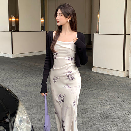2025 Spring New Temperament High Waist Suspender Dress Sub-print Pure Desire Holiday Dress Women 88193