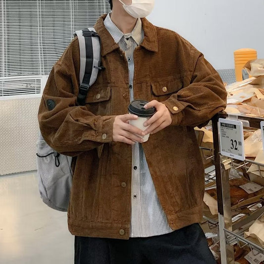 maoxiangshop-shop mens fashion Japanese Fashion Brand Workwear Multi-Pocket Corduroy Jacket Men's Casual Loose All-Match Trendy Autumn and Winter New Coat