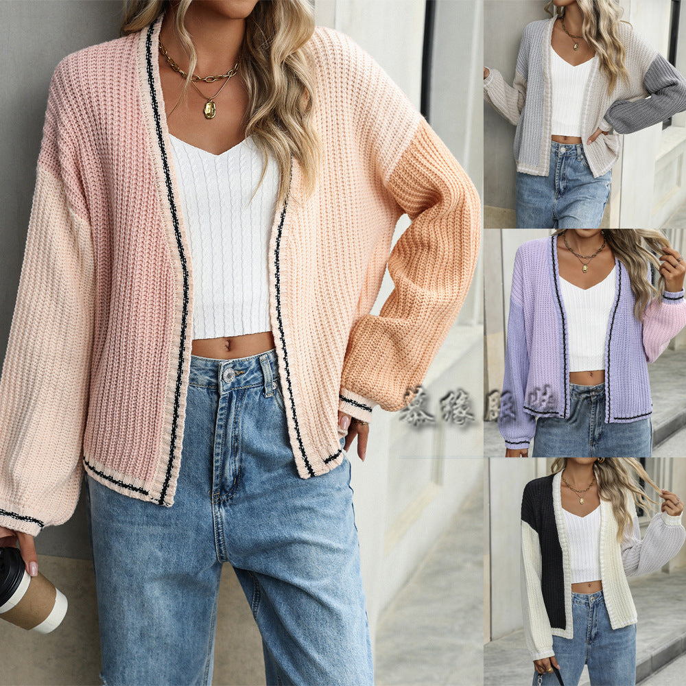 MAOXIANGSHOP New autumn and winter Europe, America,  new temperament commuting loose splicing women's knitted cardigan jacket sweater women