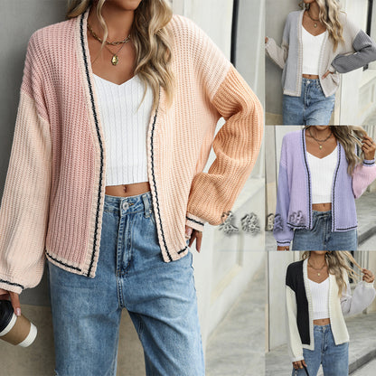 MAOXIANGSHOP New autumn and winter Europe, America,  new temperament commuting loose splicing women's knitted cardigan jacket sweater women