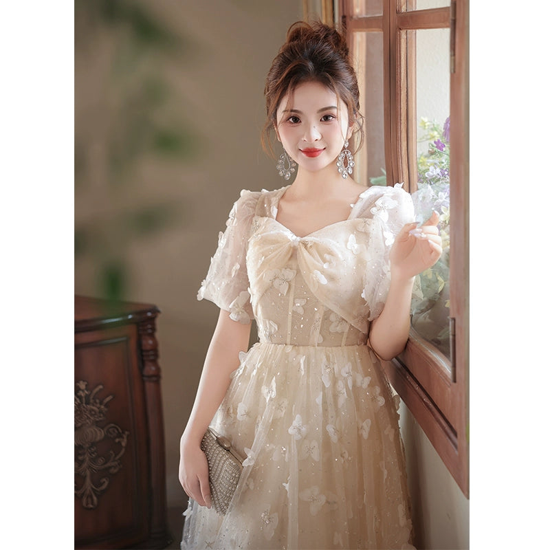 Beautiful evening dress female high sense fairy  new  banquet temperament high-end light luxury niche dress