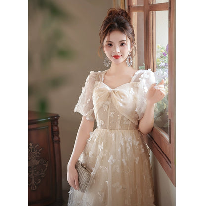 Beautiful evening dress female high sense fairy  new  banquet temperament high-end light luxury niche dress