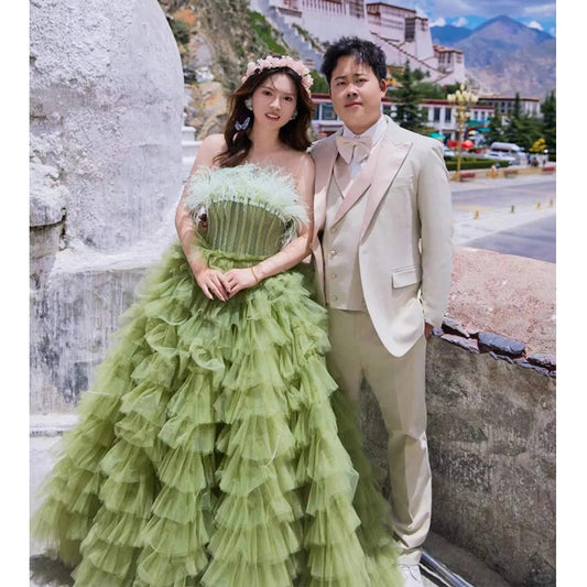 2025Mori fairy gas color yarn tutu skirt studio theme light wedding photography clothing couple travel dress photo