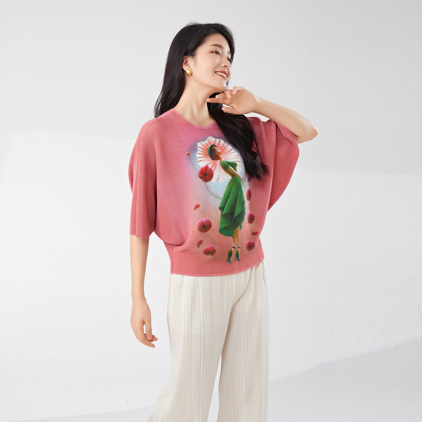 2025 Large size women's summer women's top bat sleeve loose fashion versatile jumper meat cover thin  T-shirt