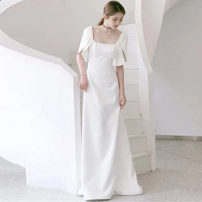 2025 satin light wedding dress small Hepburn style out light yarn engagement certificate registration studio dress spring