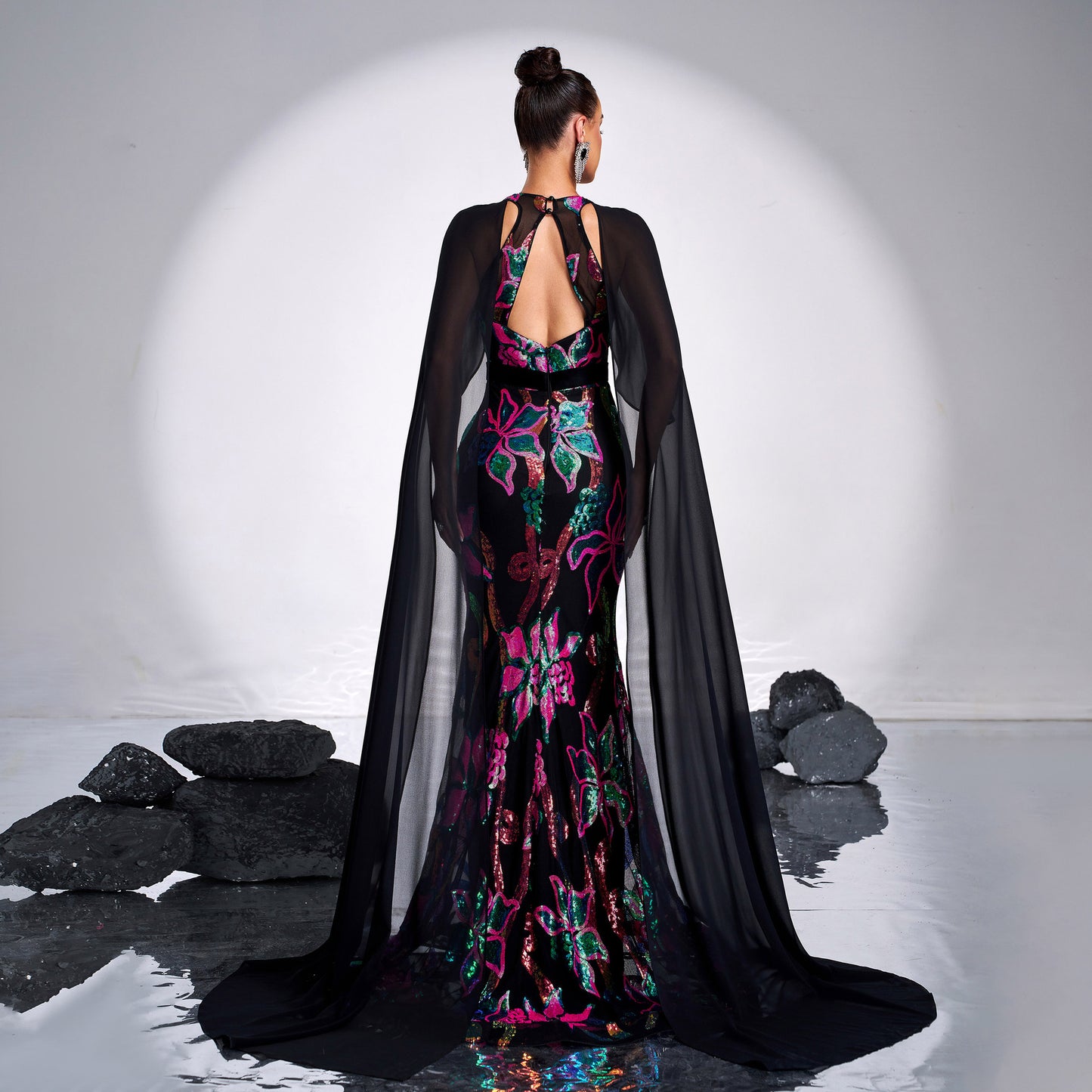 2025 women's clothing super long-sleeved crew neck sexy long sequined banquet fishtail evening dress bridesmaid dress dress