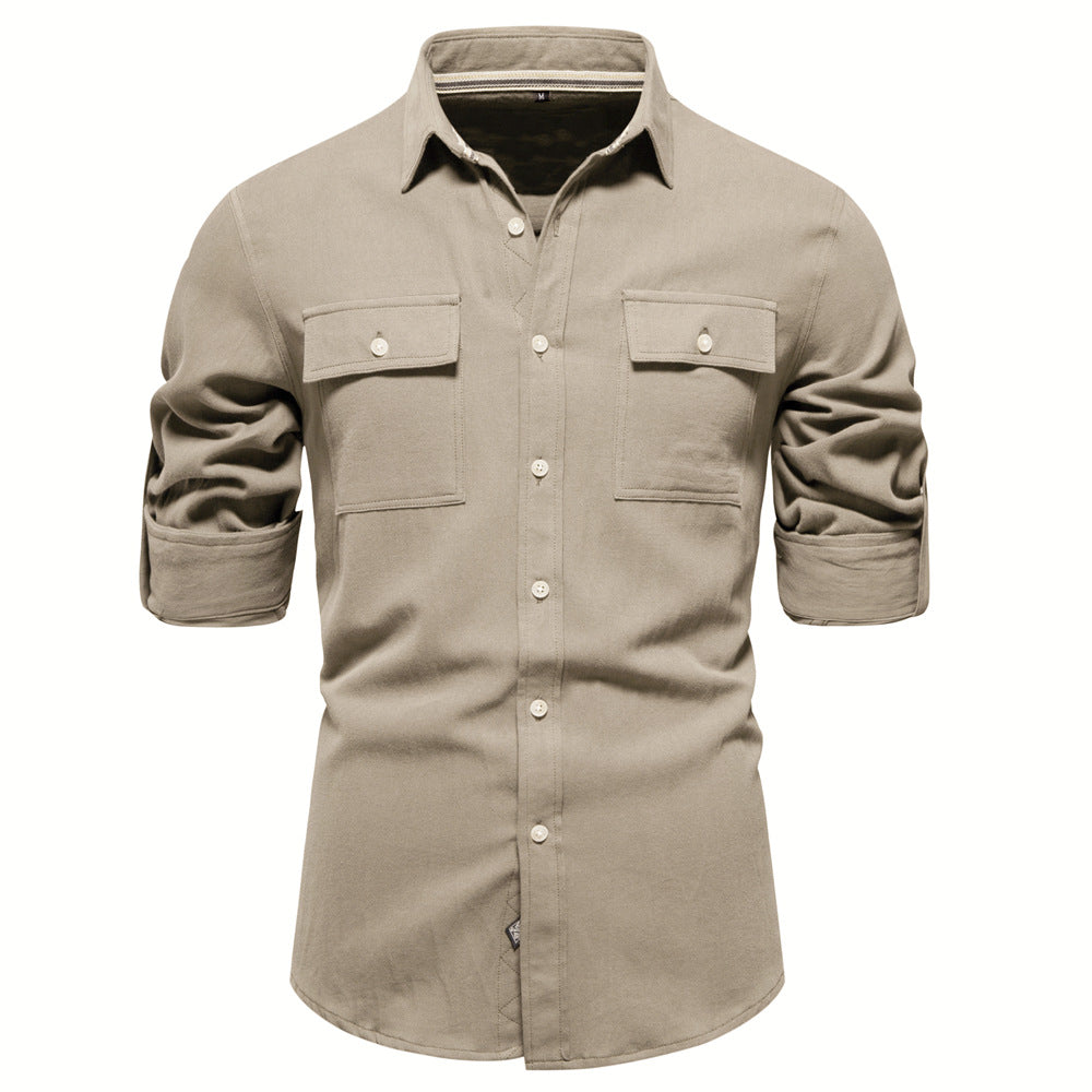 MAOXIANGSHOP 2025 New Versatile Cotton Shirt Men's Casual Fashion Business Cross-border Men's Solid Color Trade Long Sleeve Shirt