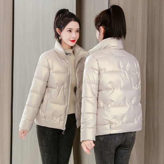 Winter glossy leave-in new thickened cotton-padded clothes women's short Korean version loose cotton-padded clothes stand-up collar jacket women's down cotton-padded jackets