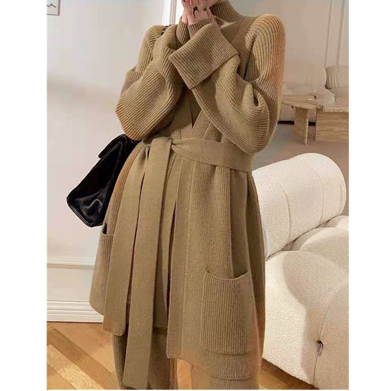 maoxiangshop business casual outfits Three-Piece Fashion Women's Knitted Suit Autumn and Winter Socialite Temperament Thickened Wide-Leg Pants Bottoming Sweater Cardigan Women's Clothing