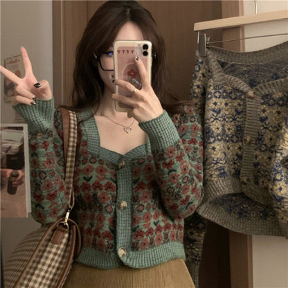 maoxiangshop-shop fall outfits aesthetic Fall New Korean Style Elegant Retro Flower Age-Reducing Sweet Knitted Sweater Long Sleeve Cardigan Coat for Women