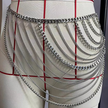 L4865Y 2025 style handmade chain shoulder chain, metal chain multi-layer splicing body chain, waist chain two wear