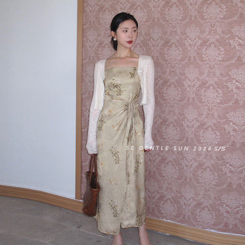 2025 summer new new Chinese high waist retro suspender dress elegant printing pure desire skirt 286674