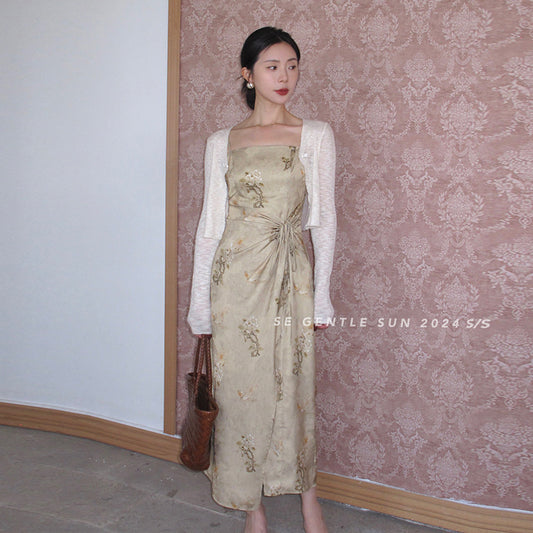 2025 summer new new Chinese high waist retro suspender dress elegant printing pure desire skirt 286674
