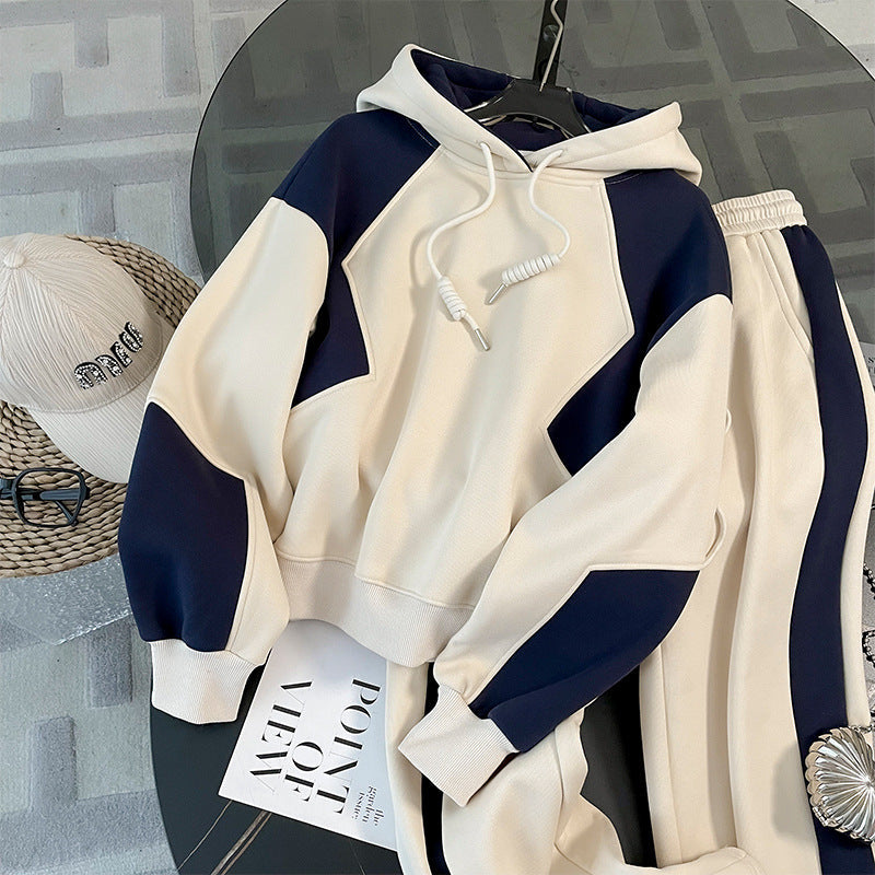 maoxiangshop business casual outfits High-End Casual Sports Suit Women's Autumn Fashionable Western Style Color Matching Hooded Sweater High Waist Straight Pants Two-Piece Set