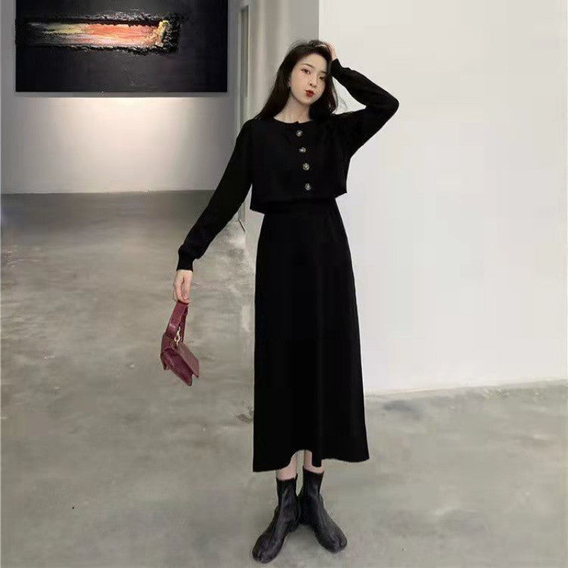 maoxiangshop-shop korean fashion Autumn 2024 New Women's Fashion Korean Style Sling Knitted Dress + Long Sleeve Cardigan Sweater Two-Piece Ins Fashion