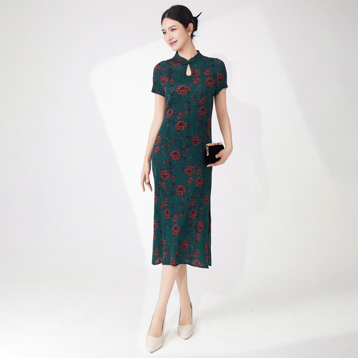 Chinese style cheongsam elegant new Chinese style haute couture improved version cheongsam skirt printed split pleated dress children's summer