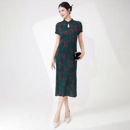 Chinese style cheongsam elegant new Chinese style haute couture improved version cheongsam skirt printed split pleated dress children's summer