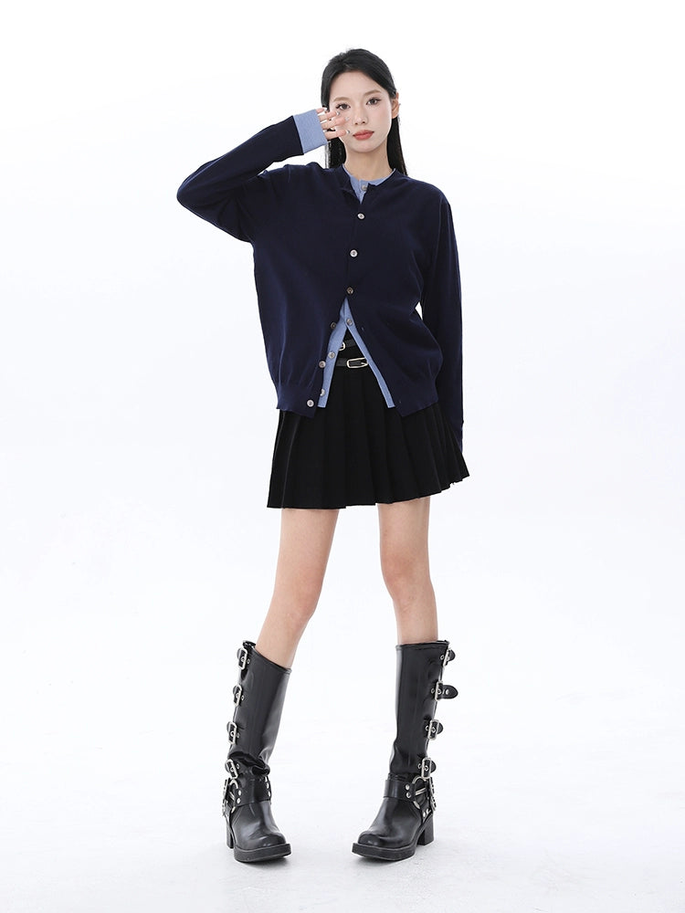 autumn and winter fake two-piece design wool knitted sweater fashion high-end slim-fitting front shoulder long-sleeved top women