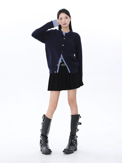 autumn and winter fake two-piece design wool knitted sweater fashion high-end slim-fitting front shoulder long-sleeved top women