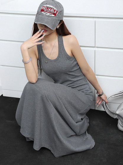 simple and gentle long dress women's summer popular new waist shows body temperament vest dress