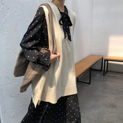 maoxiangshop-shop fall outfits women Spring New Korean Style All-Match Vest Vest Lazy Style Sweater Female Student Loose Sleeveless Sweater