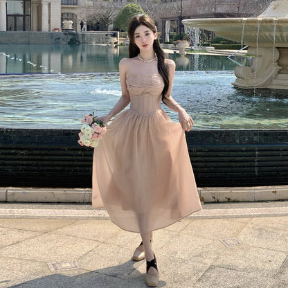 2025 Pure desire style sexy tube top dress women's summer niche design high-end skirt  chic waist long dress