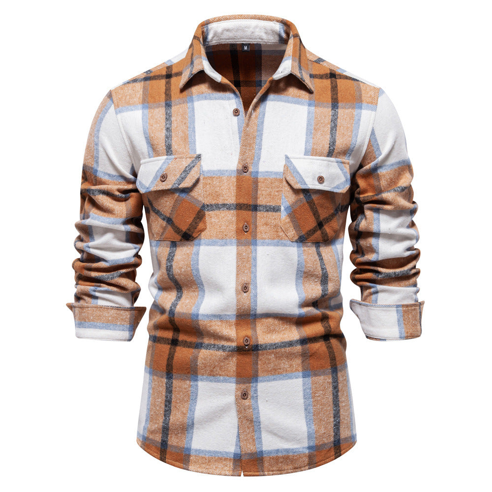 MAOXIANGSHOP 2025 autumn new light business men's Popularan size pocket professional shirt fashion plaid long-sleeved shirt men's top