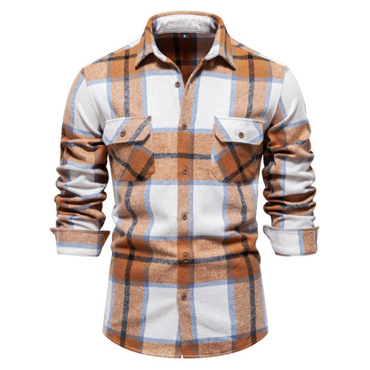 MAOXIANGSHOP 2025 autumn new light business men's Popularan size pocket professional shirt fashion plaid long-sleeved shirt men's top