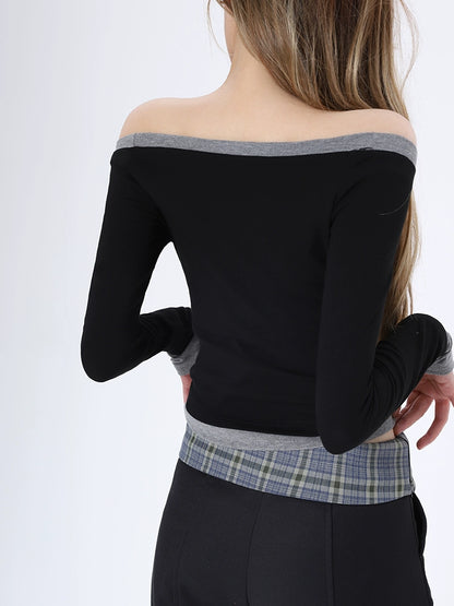 2025n Spice Girl Slim Sexy Long Sleeve T-Shirt Autumn New Contrast Color Design Fashion Temperament Top Women